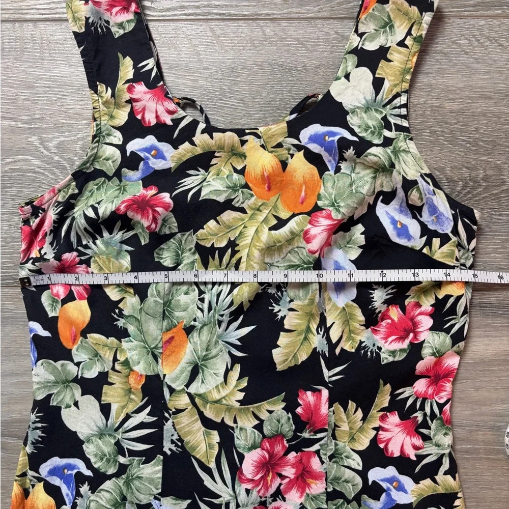 Vintage Ulterior Motives Black Floral Tropical Sleeveless Midi Dress Size 9/10 - Picture 3 of 6